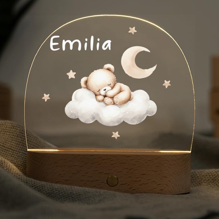 Personalisierte Nachtlampe Bär für Mädchen zur Geburt