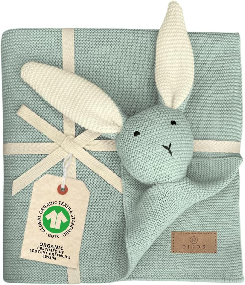 Babydecke & Kuscheltuch SCHMUSE-Hase (Mint) aus Bio-Baumwolle – Geschenk zur Geburt