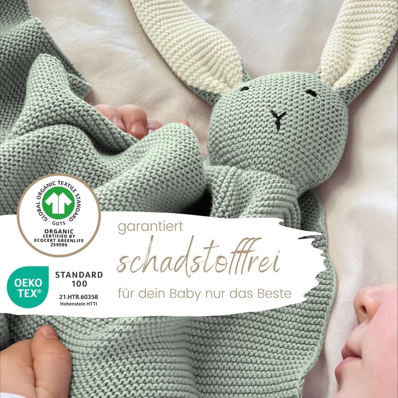 Babydecke & Kuscheltuch SCHMUSE-Hase (Mint) aus Bio-Baumwolle – Geschenk zur Geburt