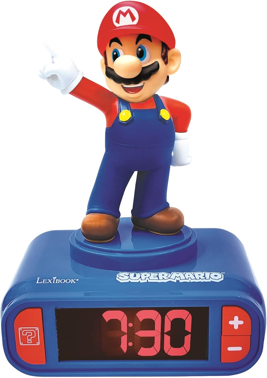 Super Mario Nachtlicht-Wecker mit Sounds und LCD-Display, Blau