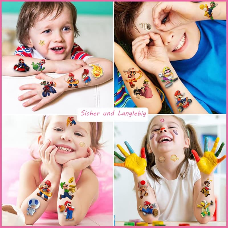 Temporäre Wasserdichte Tattoos für Kinder - 8 Blätter Set für Geburtstagsfeiern