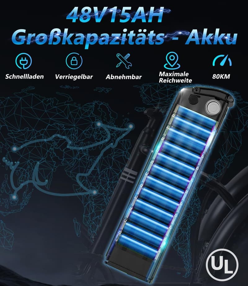 KAKIGO E-Dreirad für Erwachsene mit 48V 15Ah Akku, Reichweite bis 110 km