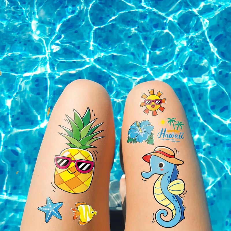 Hautfreundliche Kindertattoos für Poolparty – 104 Stück Sommer Deko