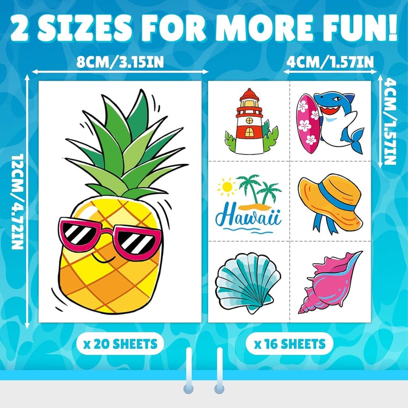 Hautfreundliche Kindertattoos für Poolparty – 104 Stück Sommer Deko