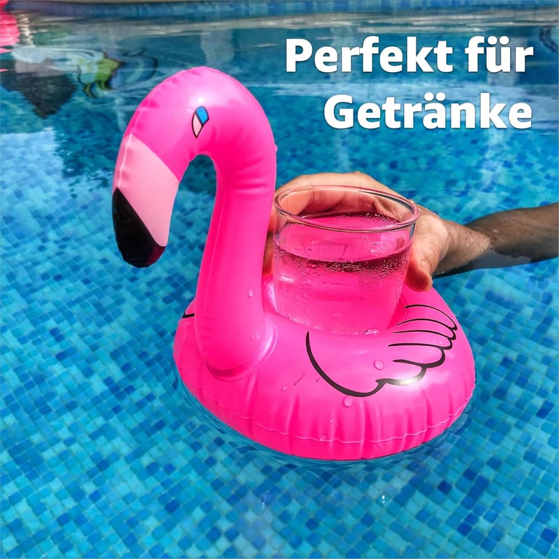 Aufblasbarer Flamingo Getränkehalter für Poolparty und Cocktails