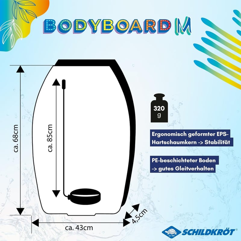 Leichtes Schildkröt Bodyboard für Surf-Anfänger | 68 x 43 cm | max. 60 kg