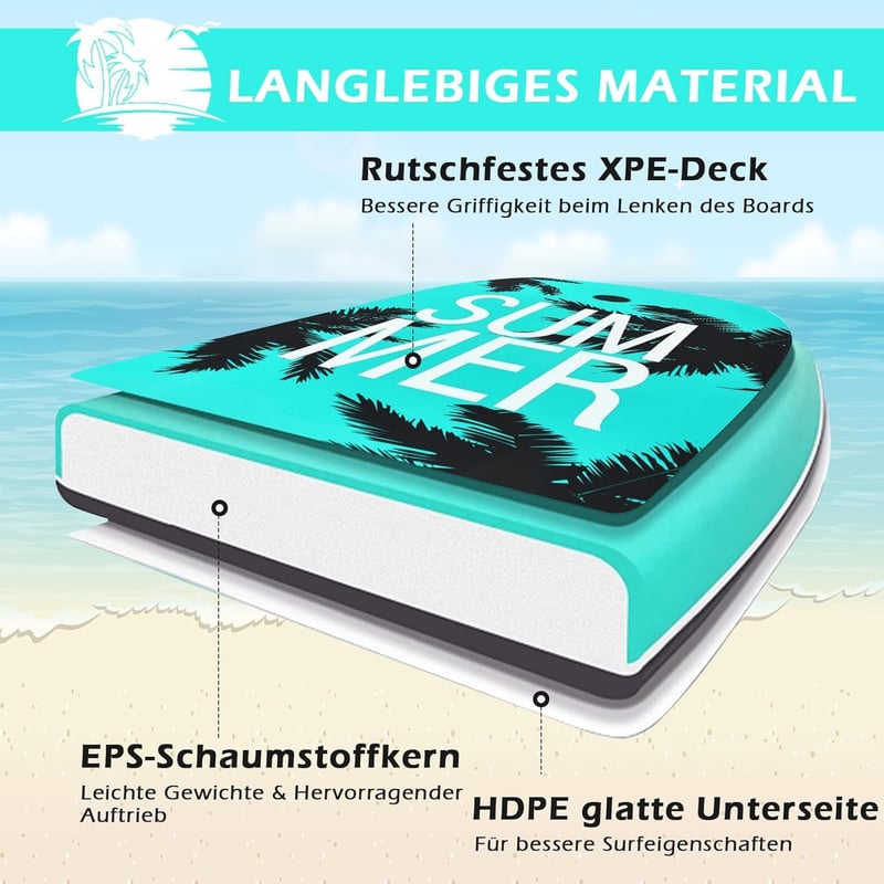 GYMAX Surfbrett mit Zugseil & EPS Schaumstoffkern für Kinder und Erwachsene