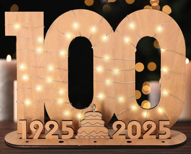 100. Geburtstag Holzschild mit LED-Lichtern – personalisierbares Geschenk