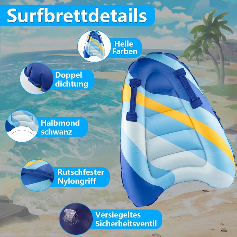 Aufblasbares Bodyboard für Kinder – Sicherheitsdesign, rutschfest, 75 x 65 cm