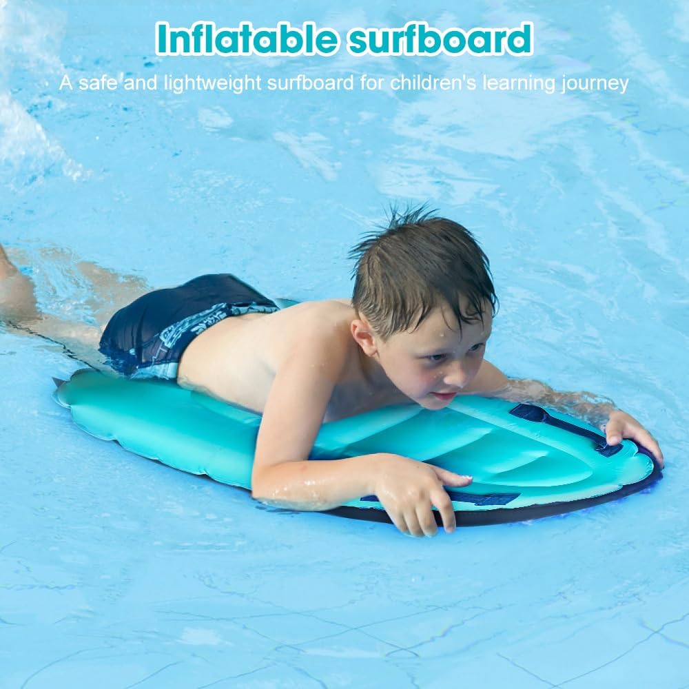 Aufblasbares Bodyboard für Kinder – Blaues Schwimmbrett mit Griffen