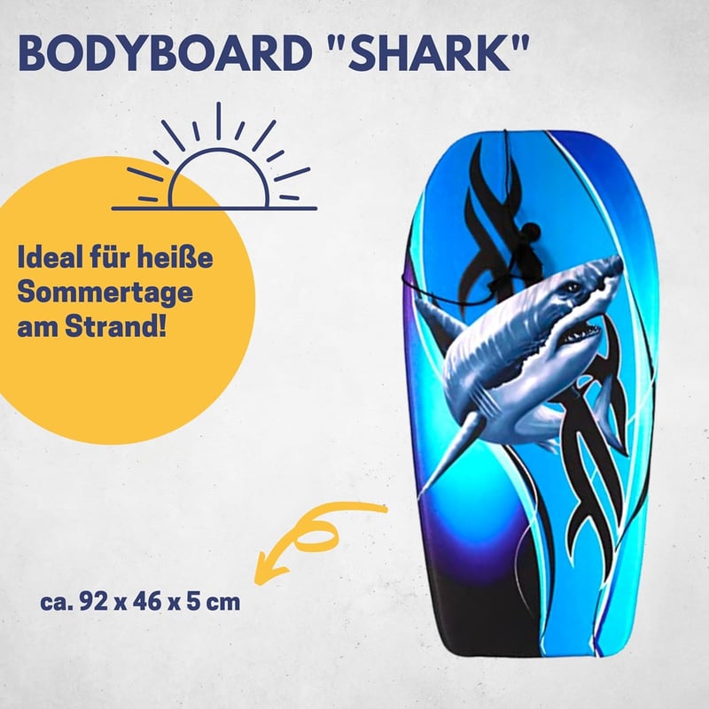Kinder Bodyboard – Leichtes Surfbrett mit Leash, 92 x 46 x 5 cm