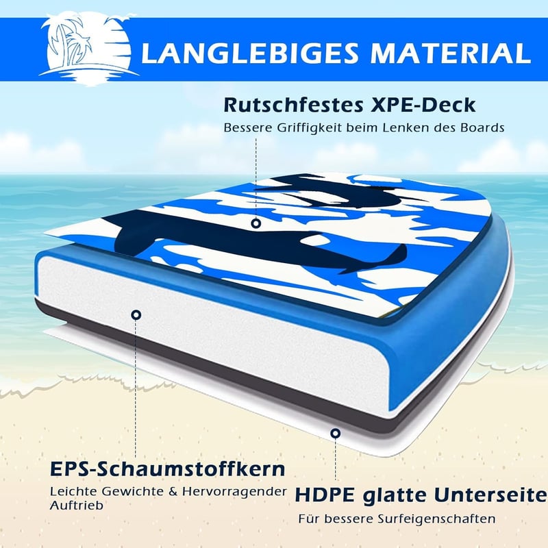GYMAX Surfbrett mit Zugseil, EPS Schaumstoff - für Kinder & Erwachsene