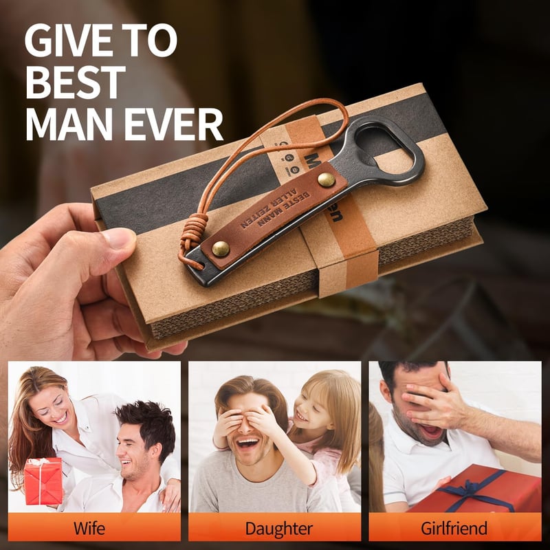 Personalisierter Retro-Flaschenöffner mit Leder für Papa