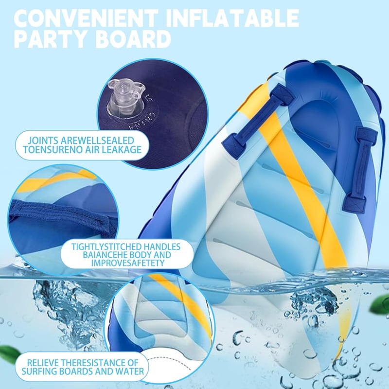 Aufblasbares Bodyboard für Kinder – Tragbares Surfbrett mit Griffen, 70 x 55 cm