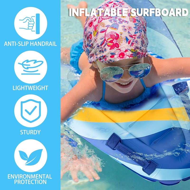 Aufblasbares Bodyboard für Kinder – Tragbares Surfbrett mit Griffen, 70 x 55 cm