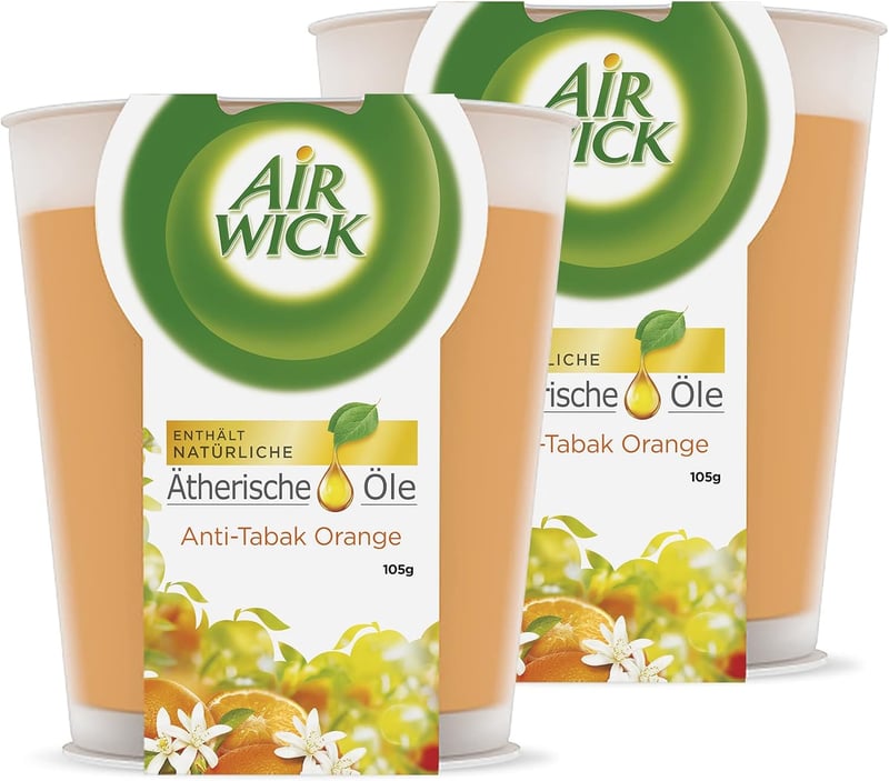 Air Wick Duftkerze im Glas Anti-Tabak mit ätherischen Ölen – 2er Set