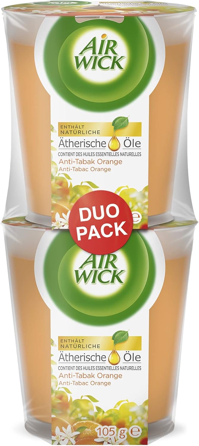 Air Wick Duftkerze im Glas Anti-Tabak mit ätherischen Ölen – 2er Set