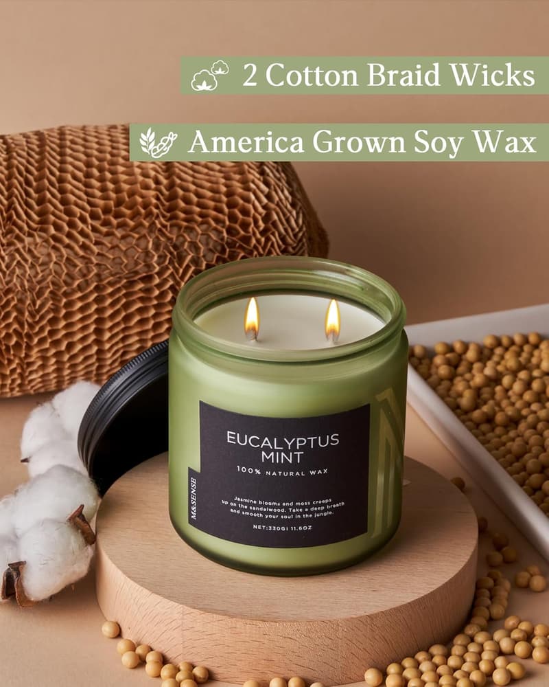 Aromatherapie Duftkerze Eukalyptus-Minz, 330g, Sojawachs, 70 Std. Brenndauer