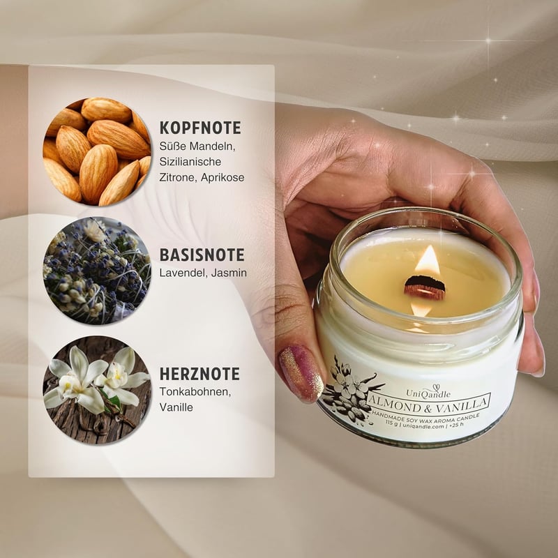 Vegan Duftkerze im Glas für Frauen - Entspannung (Almond & Vanilla)