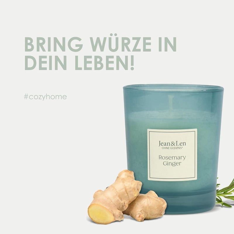 Handgemachte Duftkerze mit Rosmarin & Ingwer für gemütliche Abende, 120 g
