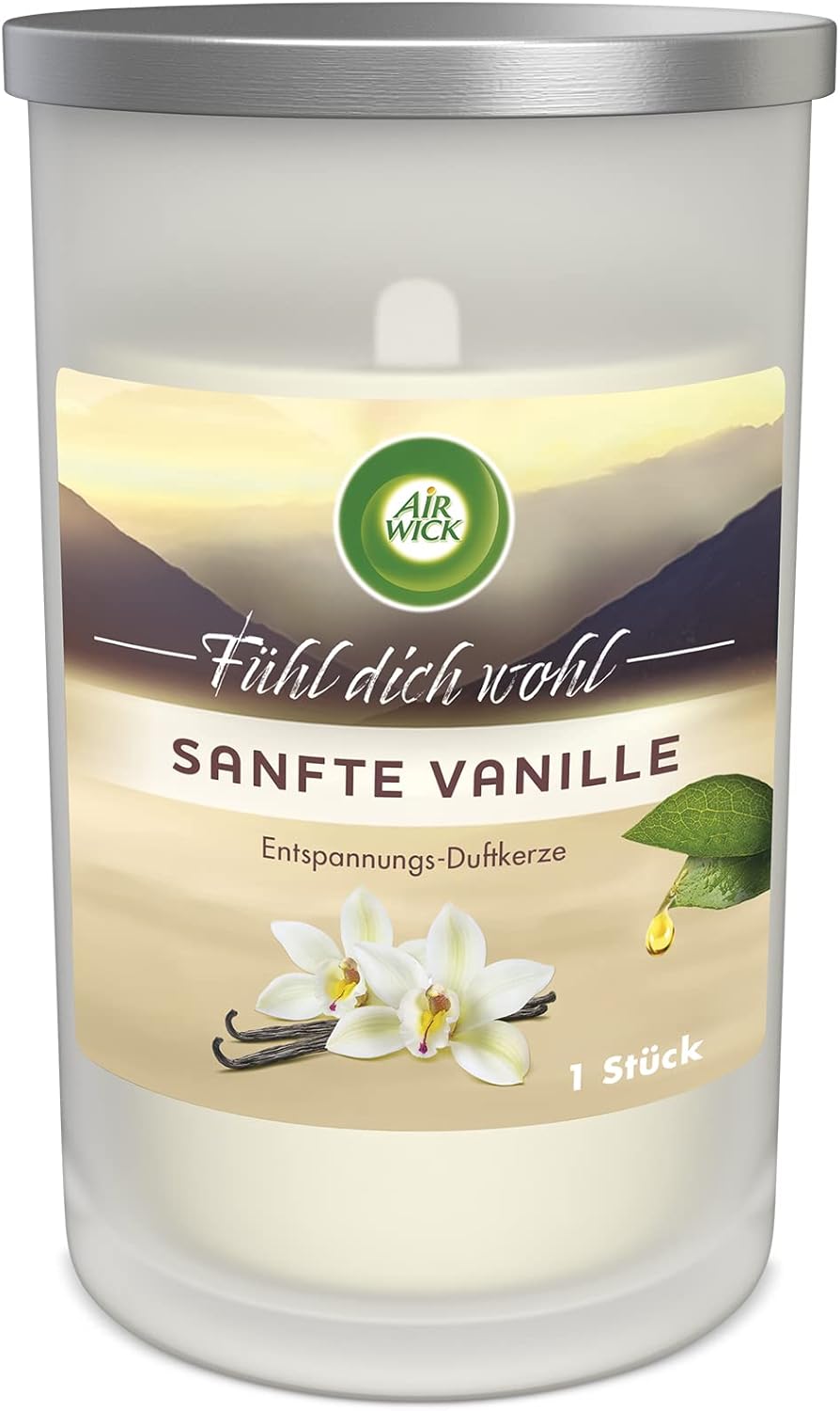 Entspannungs-Duftkerze mit ätherischen Ölen – Sanfte Vanille, Weiß