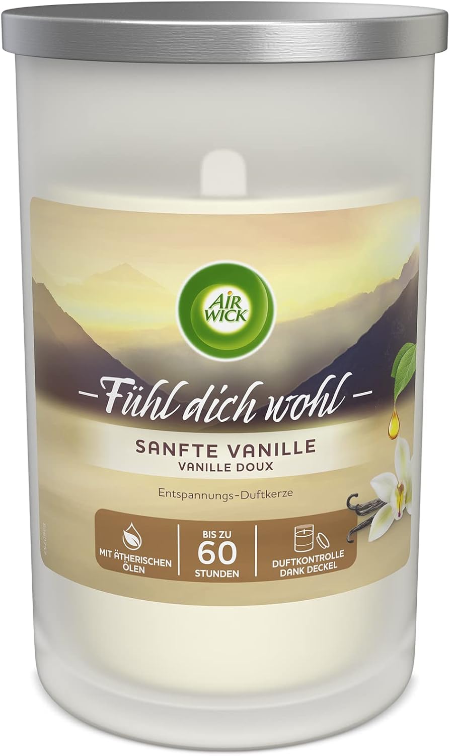 Entspannungs-Duftkerze mit ätherischen Ölen – Sanfte Vanille, Weiß