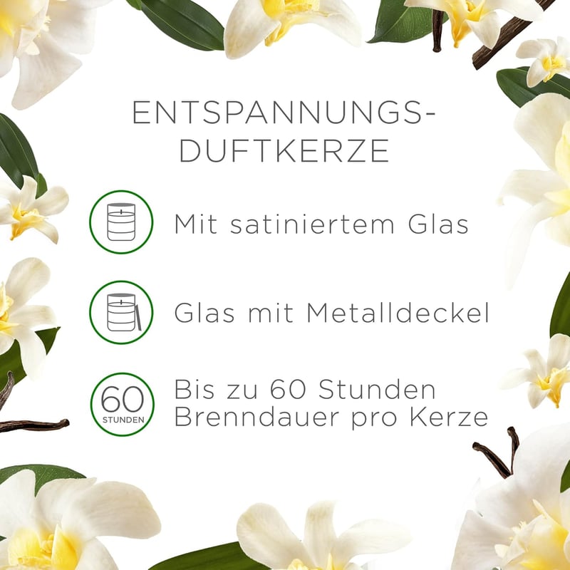 Entspannungs-Duftkerze mit ätherischen Ölen – Sanfte Vanille, Weiß