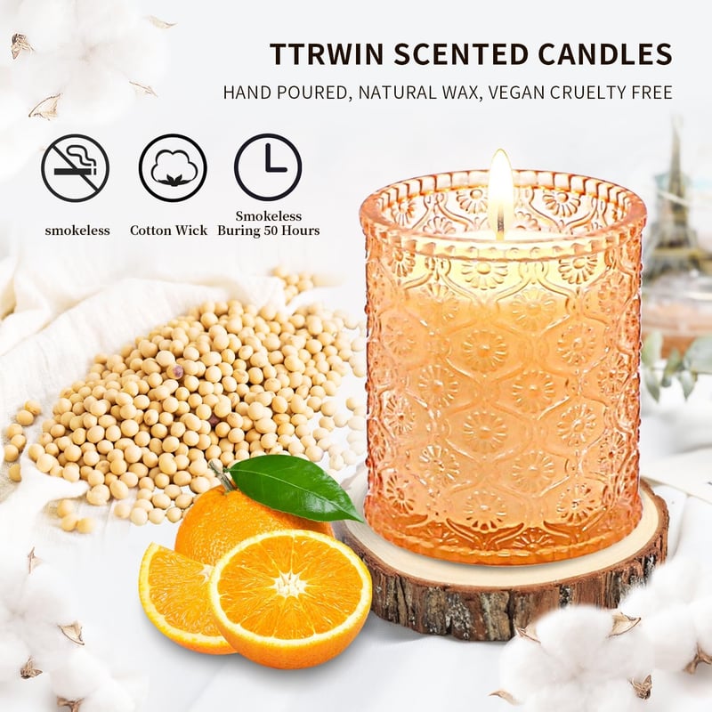 Duftkerze aus 100 % Sojawachs mit Orangenduft, 50 Stunden Brenndauer, für Frauen
