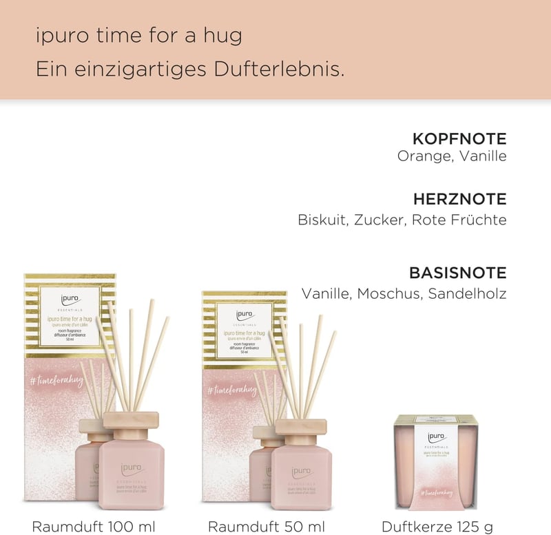 ipuro Duftkerze „Time for a Hug“ mit Vanillecookie-Noten, 125 g