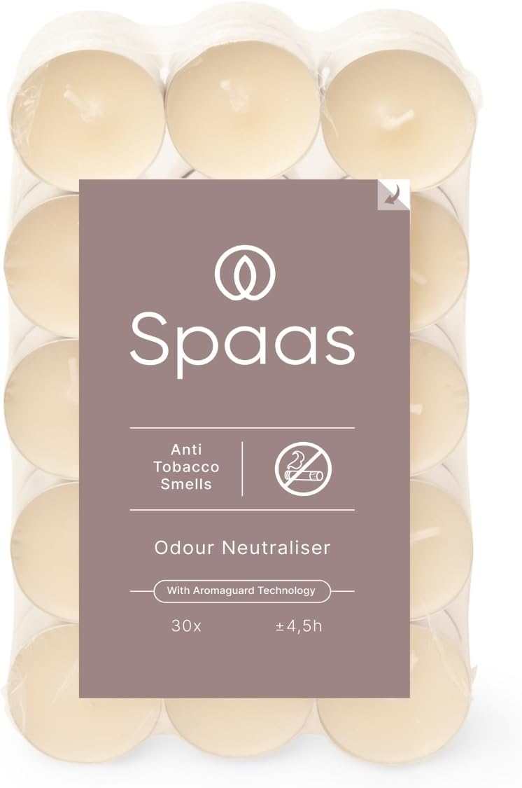 SPAAS Anti-Tabak Teelichter, 30 Stück, elfenbein, Brenndauer 4,5 Std.