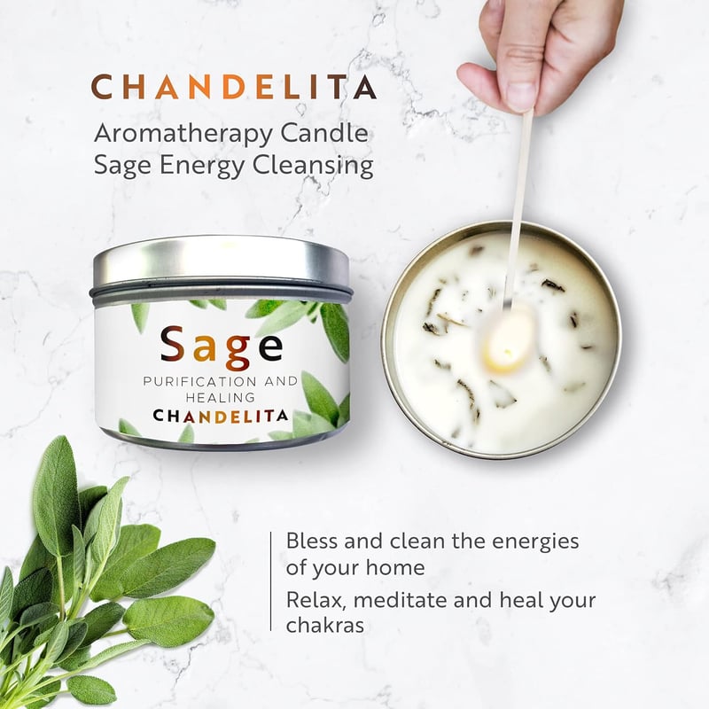 CHANDELITA Salbei-Aroma-Kerze aus Sojawachs zur Entspannung und Heilung