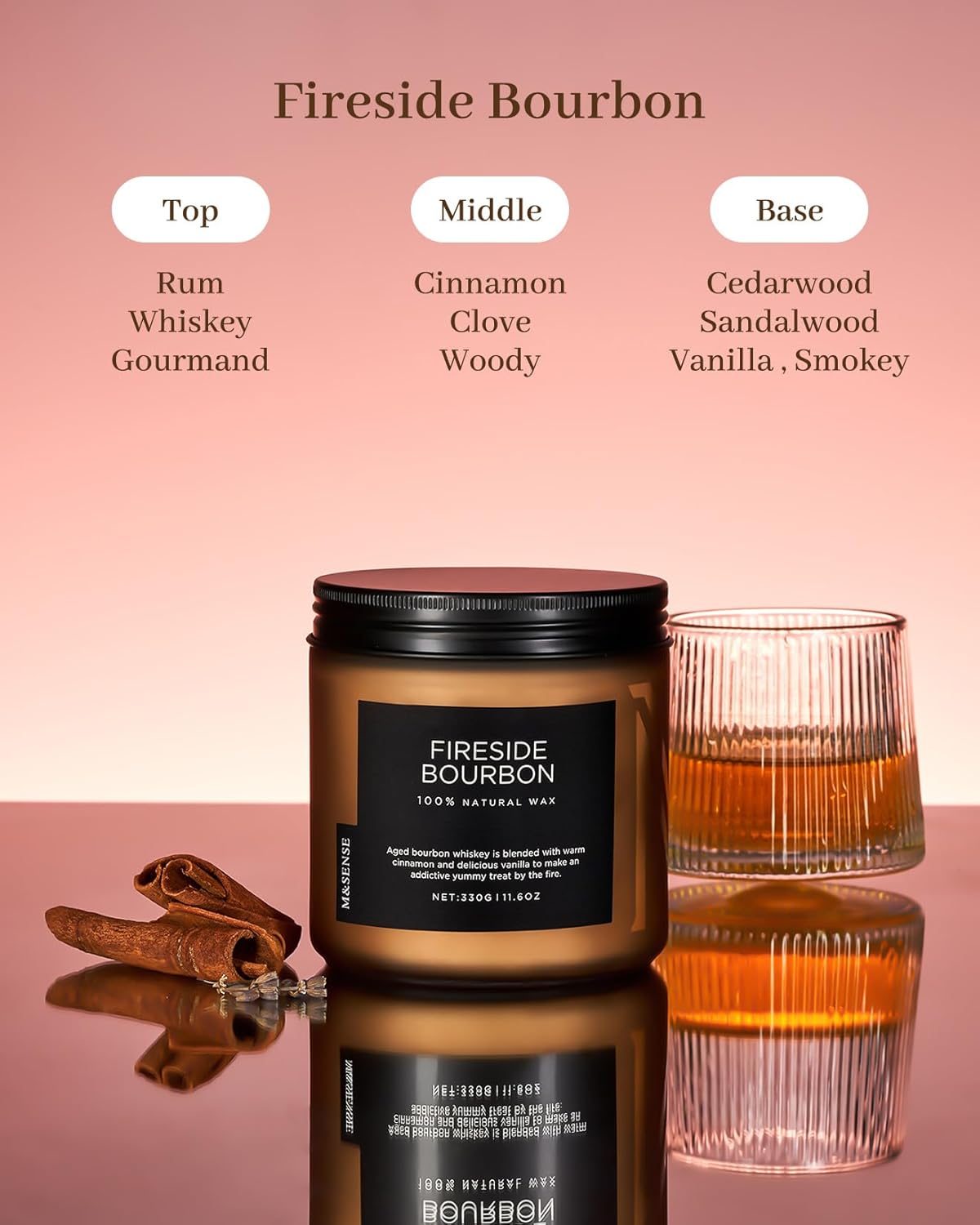 Fireside Bourbon Sojawachskerze 330g – 2-Docht Aromakerze für Herbstdekoration