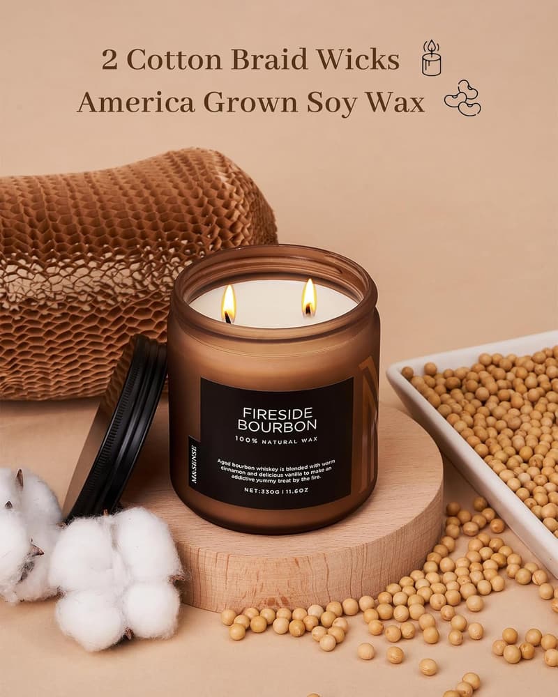 Fireside Bourbon Sojawachskerze 330g – 2-Docht Aromakerze für Herbstdekoration