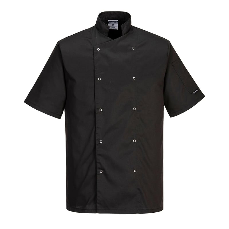 Leichte Kurzarm Kochjacke Cumbria in Schwarz, XL