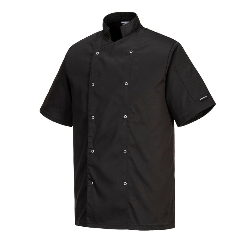Leichte Kurzarm Kochjacke Cumbria in Schwarz, XL