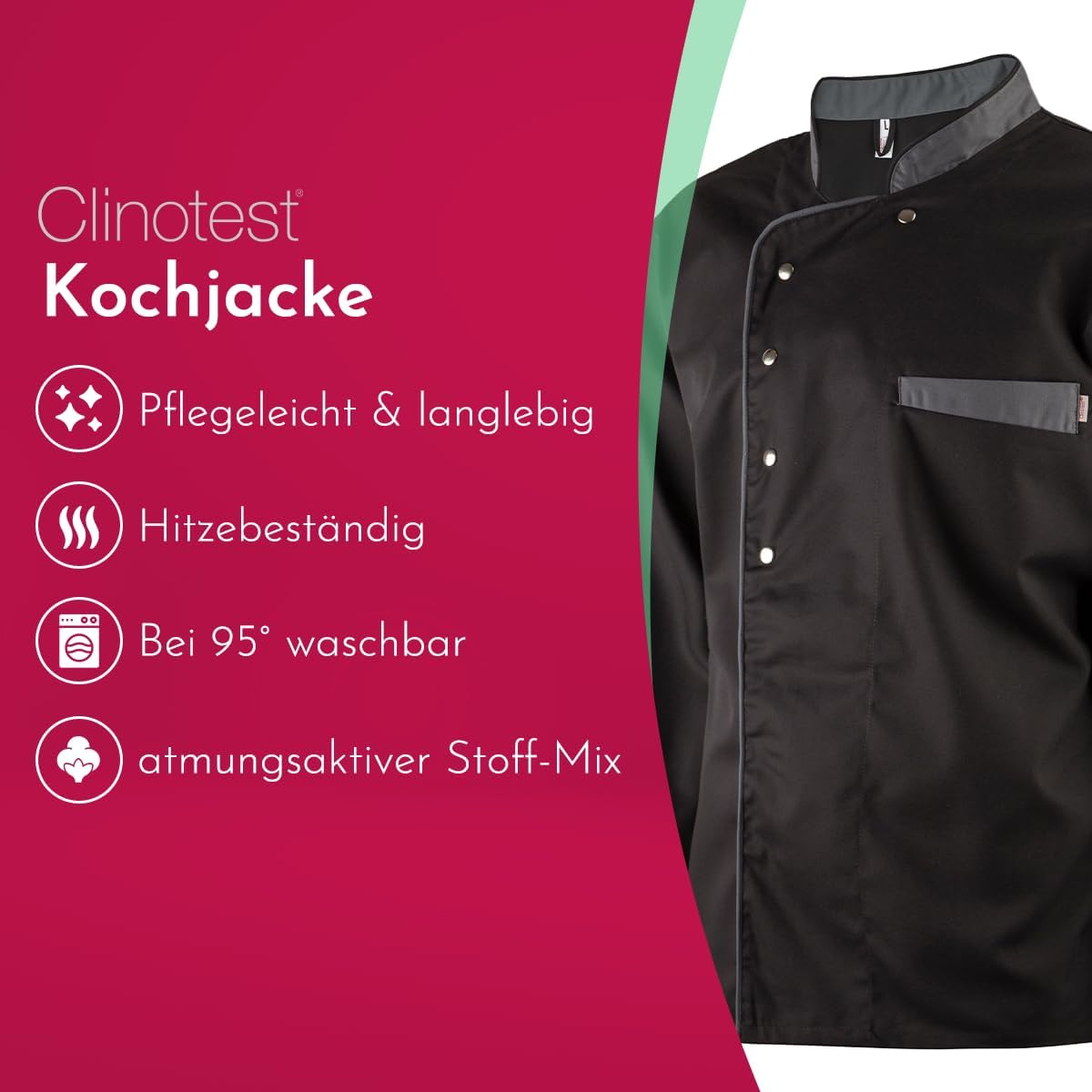 Kochjacke für Herren, kochfest und waschbar bis 95°C, langarm