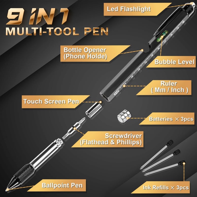 Multifunktions Kugelschreiber für Papa zum Vatertag, 9-in-1 Geschenk