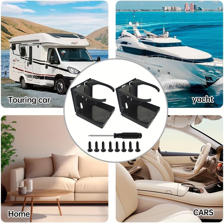 Klappbare Getränkehalter für Auto und Boot – 2er Set, passend für 60-100 mm