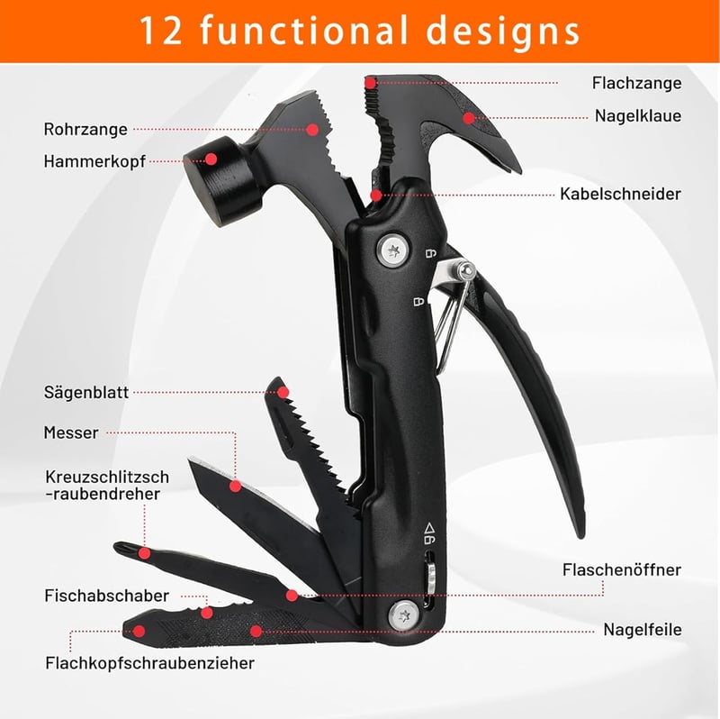 ChaneeHann 12-in-1 Multitool Hammer für Camping - 2 Stück mit Tasche