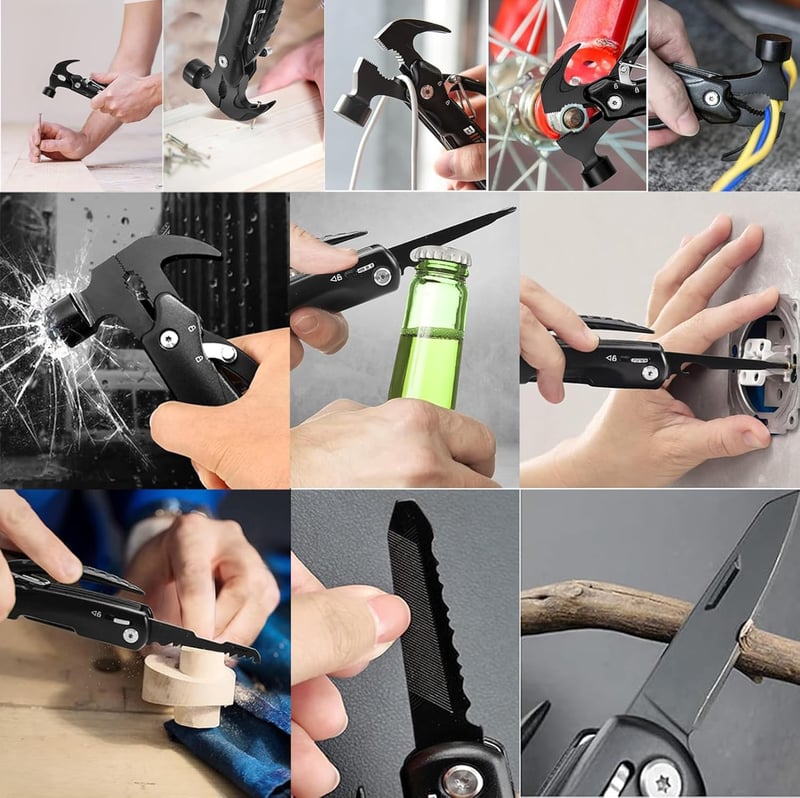 ChaneeHann 12-in-1 Multitool Hammer für Camping - 2 Stück mit Tasche