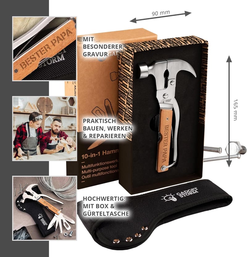 Vatertagsgeschenk: 10-teiliges Multitool aus Edelstahl mit Gravur