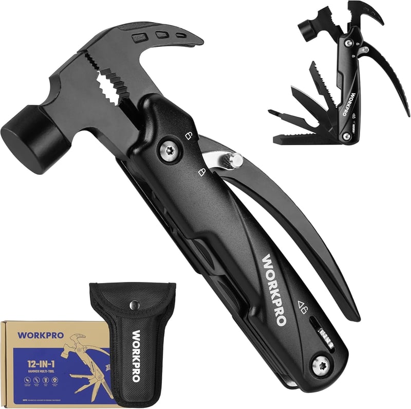 WORKPRO 12-in-1 Multitool Hammer mit Tasche für Camping und Feiertage