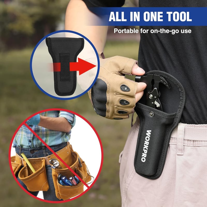 WORKPRO 12-in-1 Multitool Hammer mit Tasche für Camping und Feiertage
