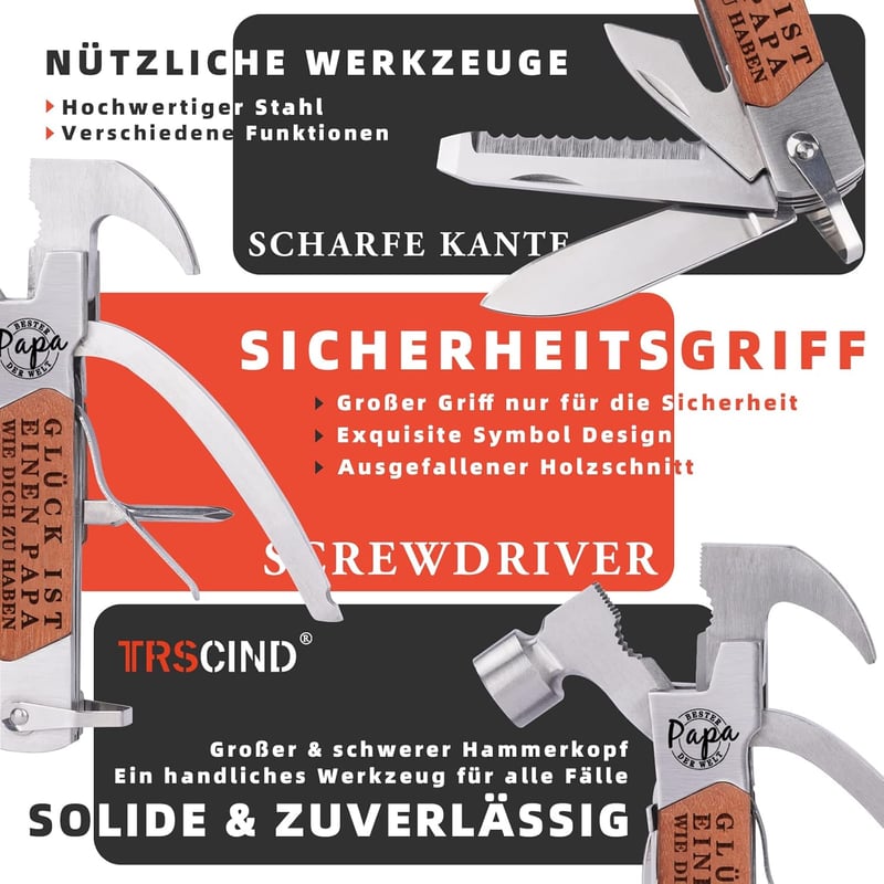 Multitool Hammer für Väter - 12-in-1 Multifunktionswerkzeug