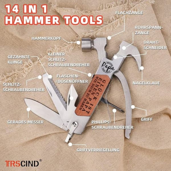 Multitool Hammer für Väter - 12-in-1 Multifunktionswerkzeug