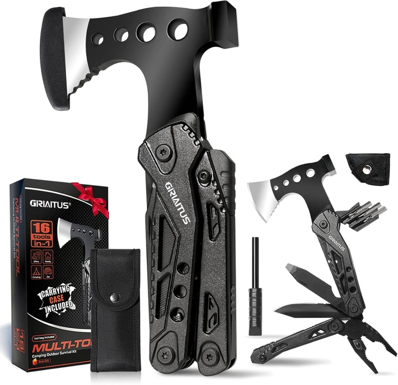 Multitool 16in1 für Männer – ideales Vatertagsgeschenk mit Axt, Hammer, Zange und mehr