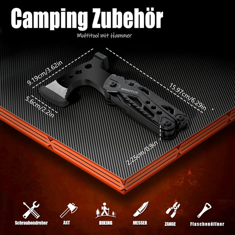 Multitool 16in1 für Männer – ideales Vatertagsgeschenk mit Axt, Hammer, Zange und mehr