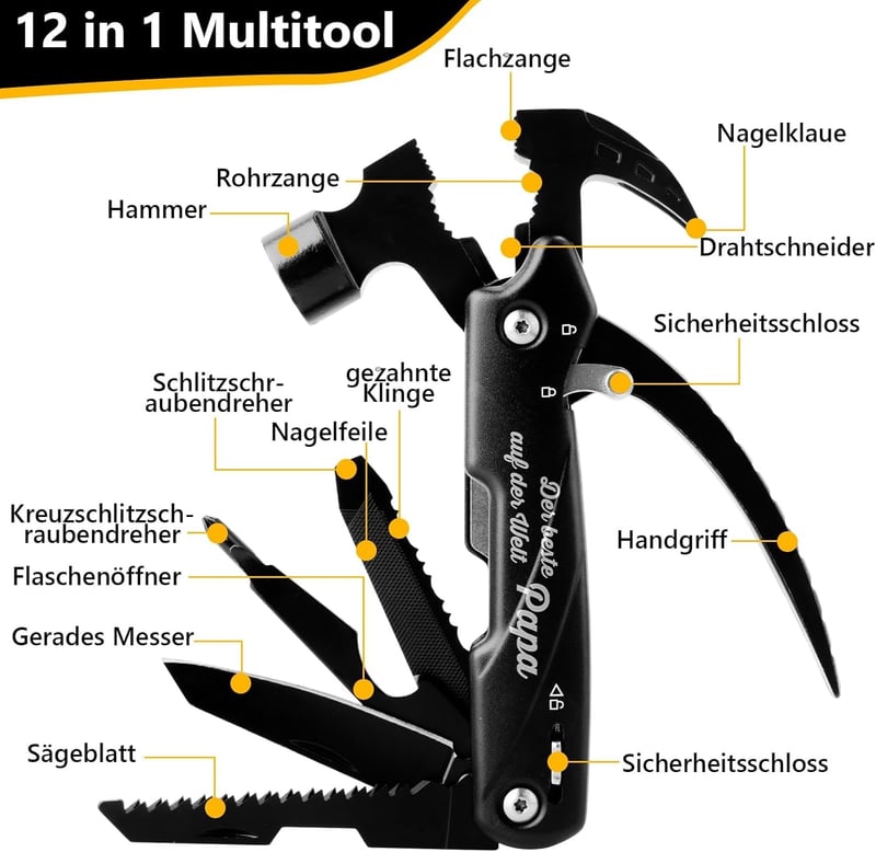Multitool für Papa - 12 in 1 Camping Zubehör mit Nylonhülle