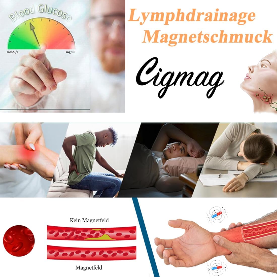 Verstellbare Magnetringe zur Lymphdrainage für Frauen, 99% Kupfer, 2er Set