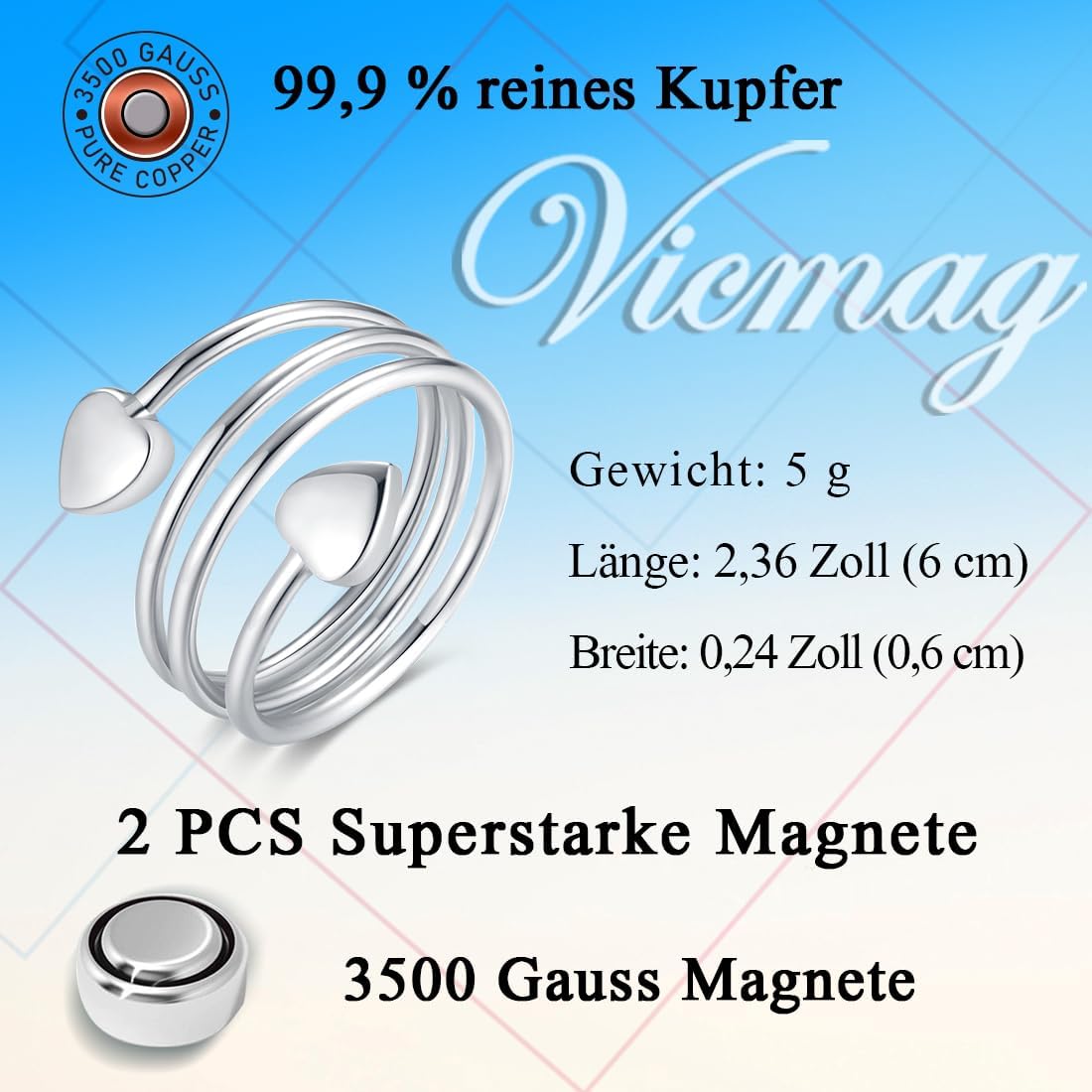 Kupfer Magnetringe für Paare - Ultrastarke Magnete, 99,99% rein, einstellbar, mit Geschenkbox
